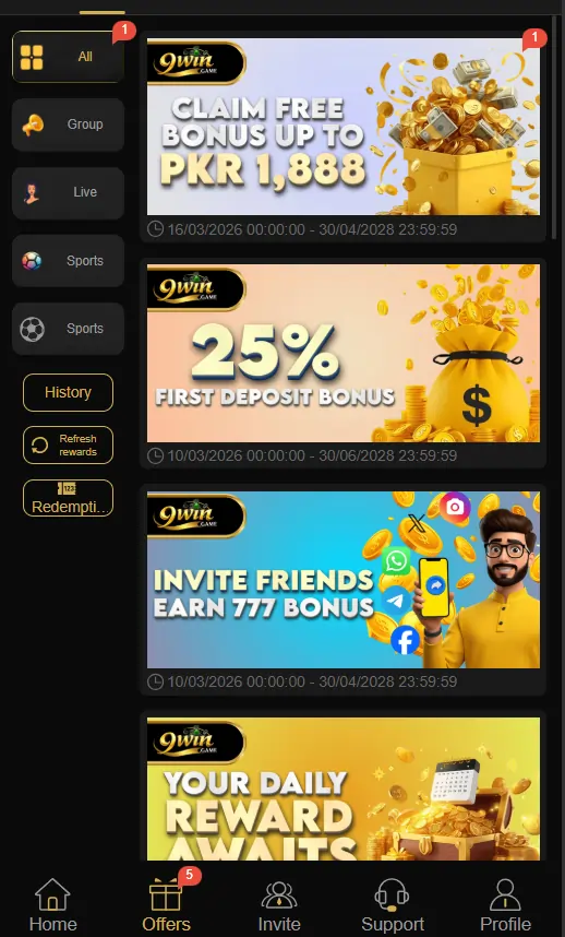 9win game bonus reward system